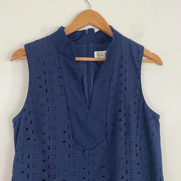 ELIZA J navy eyelet v neck mini dress - Picture 3 of 7